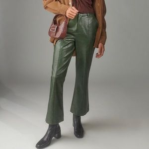 UO green faux leather flare pant XS